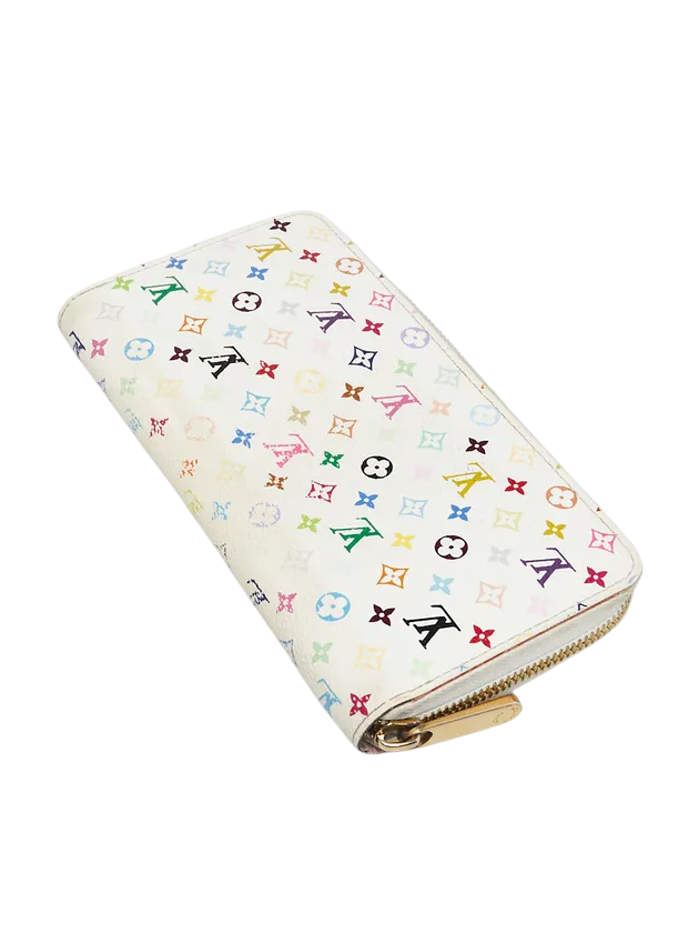 Luxury Multicolor Monogram Zip Wallet – Premium Designer Long Wallet in White Canvas